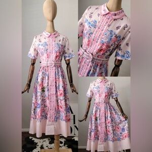 Chic Floral Midi Dress in Pink and Blue (NEW WITHOUT TAGS)